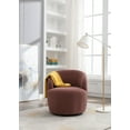 thumbnail image 2 of Teddy Fabric Swivel Barrel Accent Sofa Chair, Upholstered Club Chair with Wrap-Around Backrest, Cozy Leisure Vanity Chair with Black Powder Coating Metal Base for Living Room, Bedroom, Red, 2 of 6