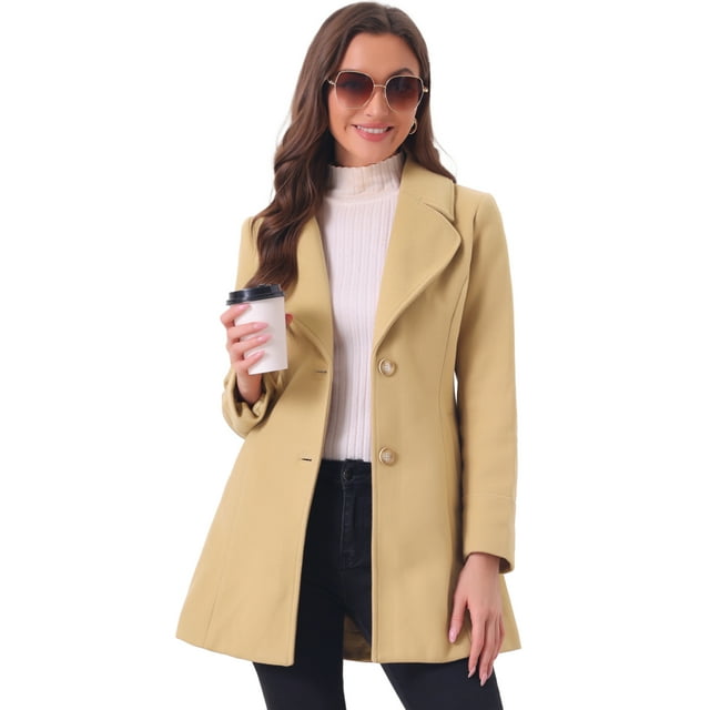 INSPIRE CHIC Manteau Long d'Hiver Élégant pour Femme à Revers Cranté, Boutonné, à Simple Boutonnage, Kaki, TP
