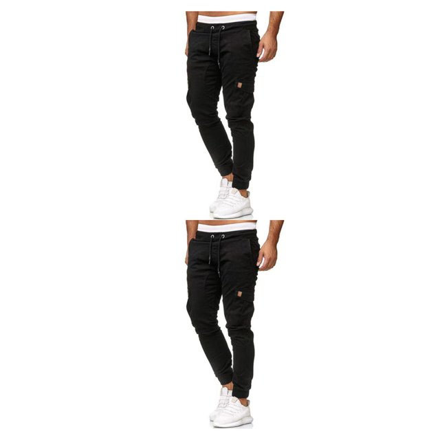 Pantalones de hombre Qarigey Reemplazo casual Multi-bolsillo Cintura media Negro L 2piezas