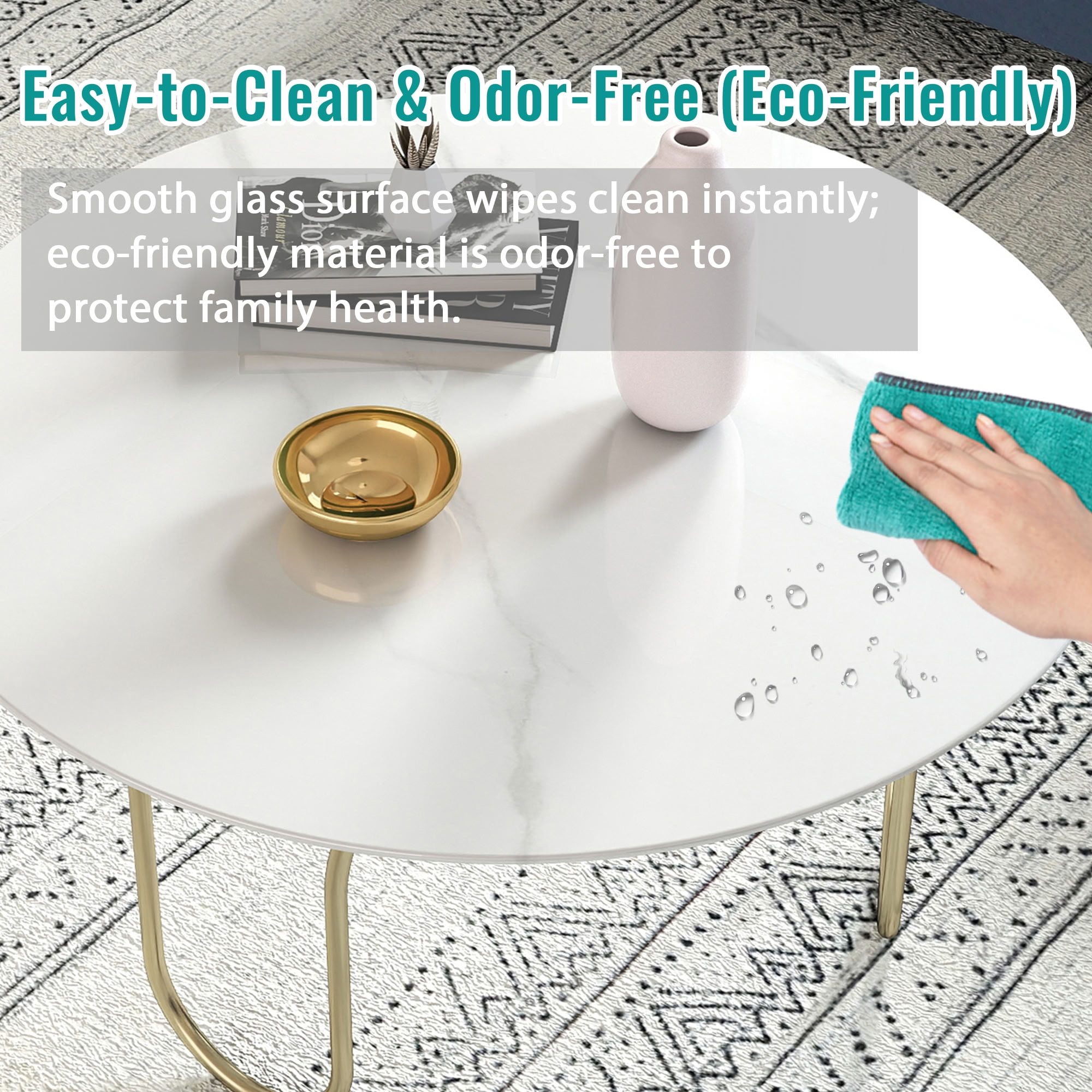 MAYEERTY 30in Round Tempered Glass Table Top, 0.31in Thick White Marble Print DIY Replacement Table Cover, Heat Scratch Proof Desktop for Indoor Outdoor Coffee Patio Dining Table