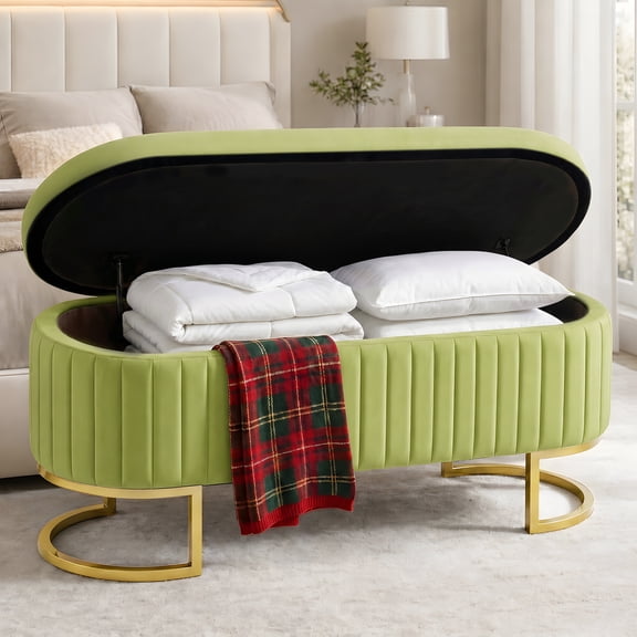 46‘’ Velvet Storage Ottoman Bench End of Bed for Bedroom Entryway Olive Green