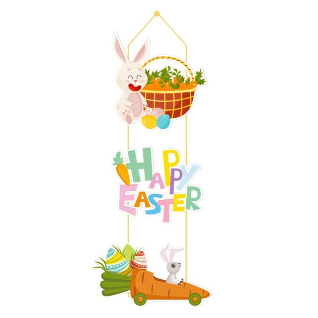 Décoration de Porte de Fête de Pâques - Pendentifs Lapin, Œuf et Poulet
