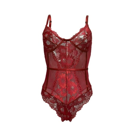 

Gubotare Crotchless Lingerie For Women Lingerie for Women Lace Lingerie Sheer Matching 4 Piece Lingerie Set Red S