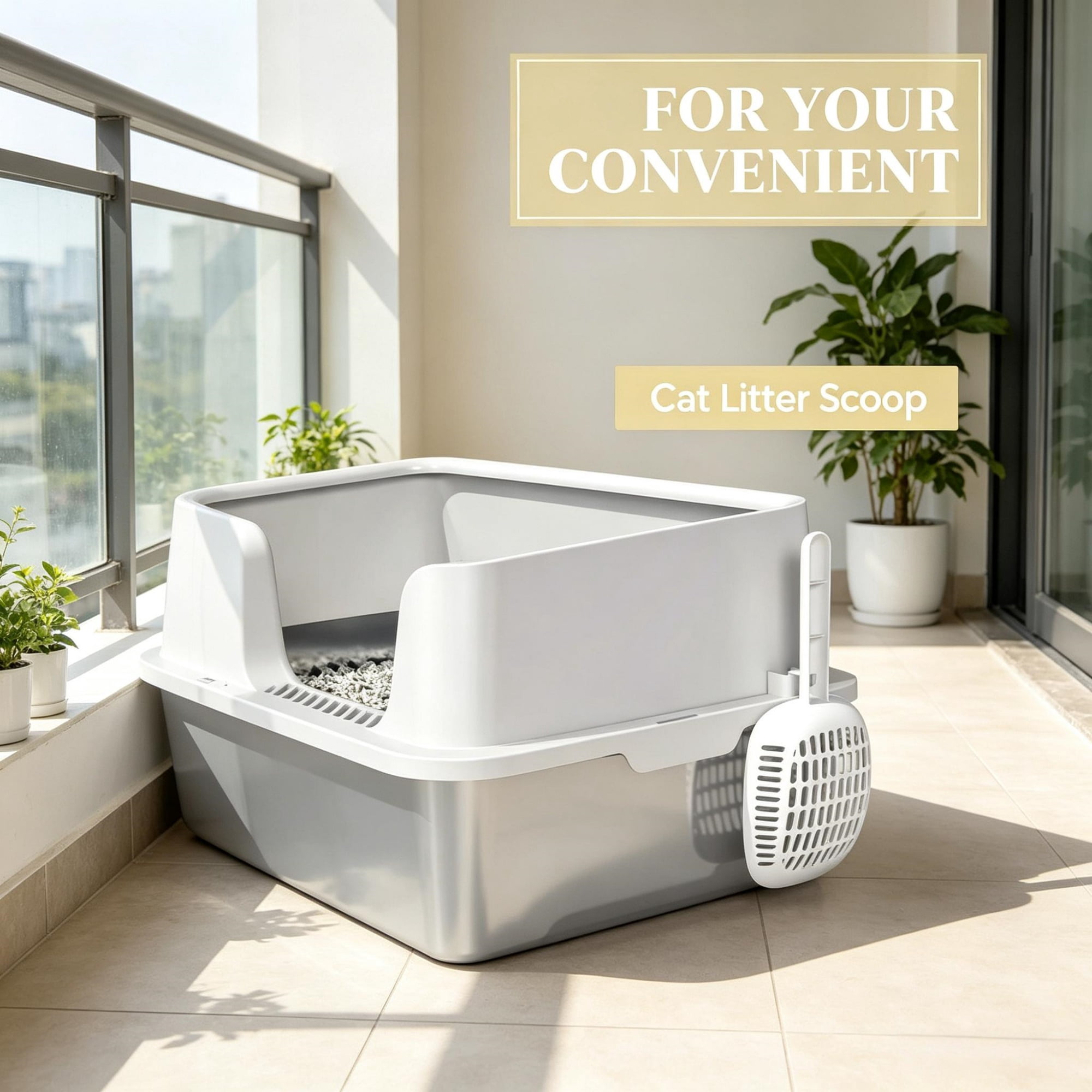 Extra Large Cat Litter Box with High Sides and Stainless Steel Tray