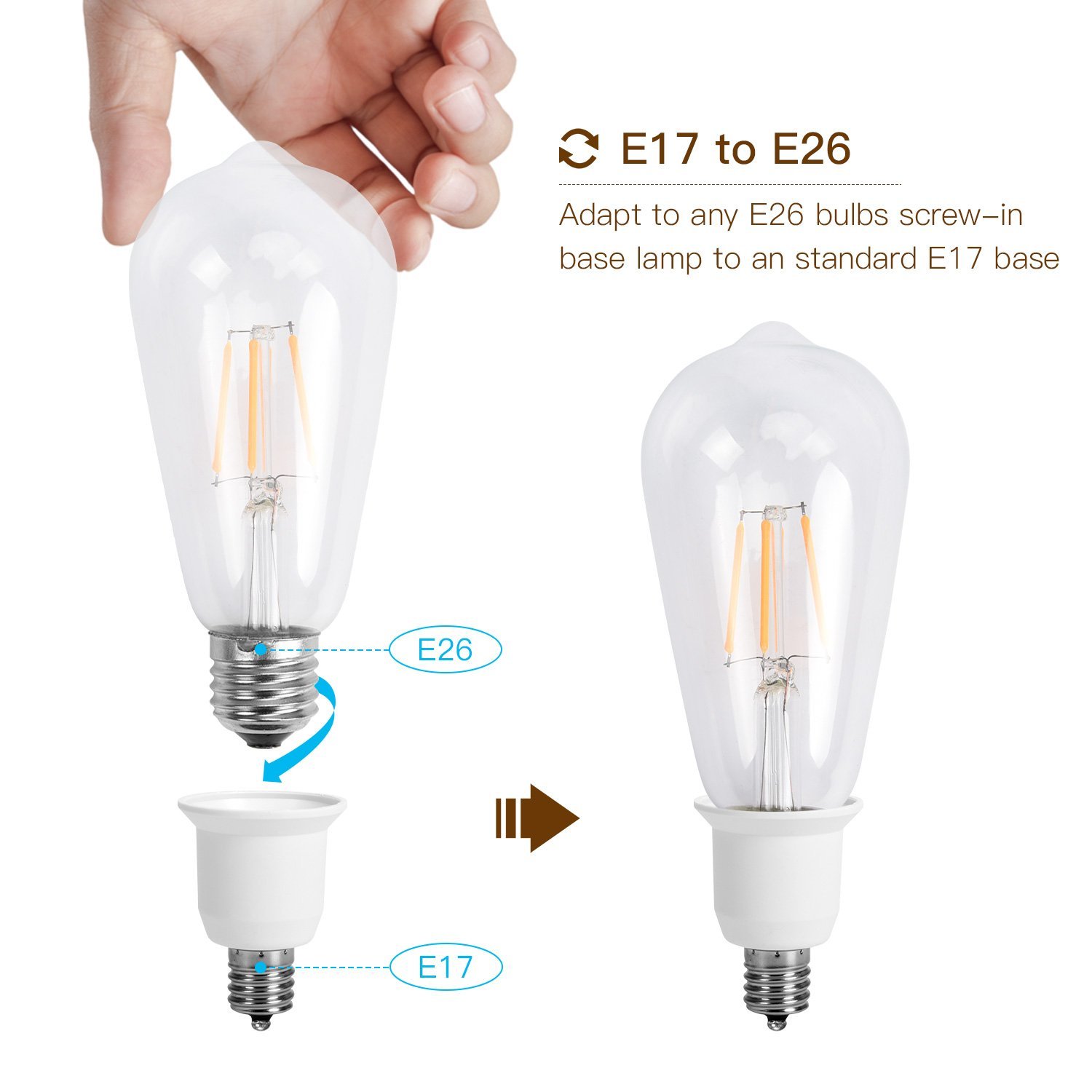 Our Choice C7 Christmas Light Bulb Adapter - E26/E27 Medium Socket To E12 Candelabra Reducer - Brass Threads