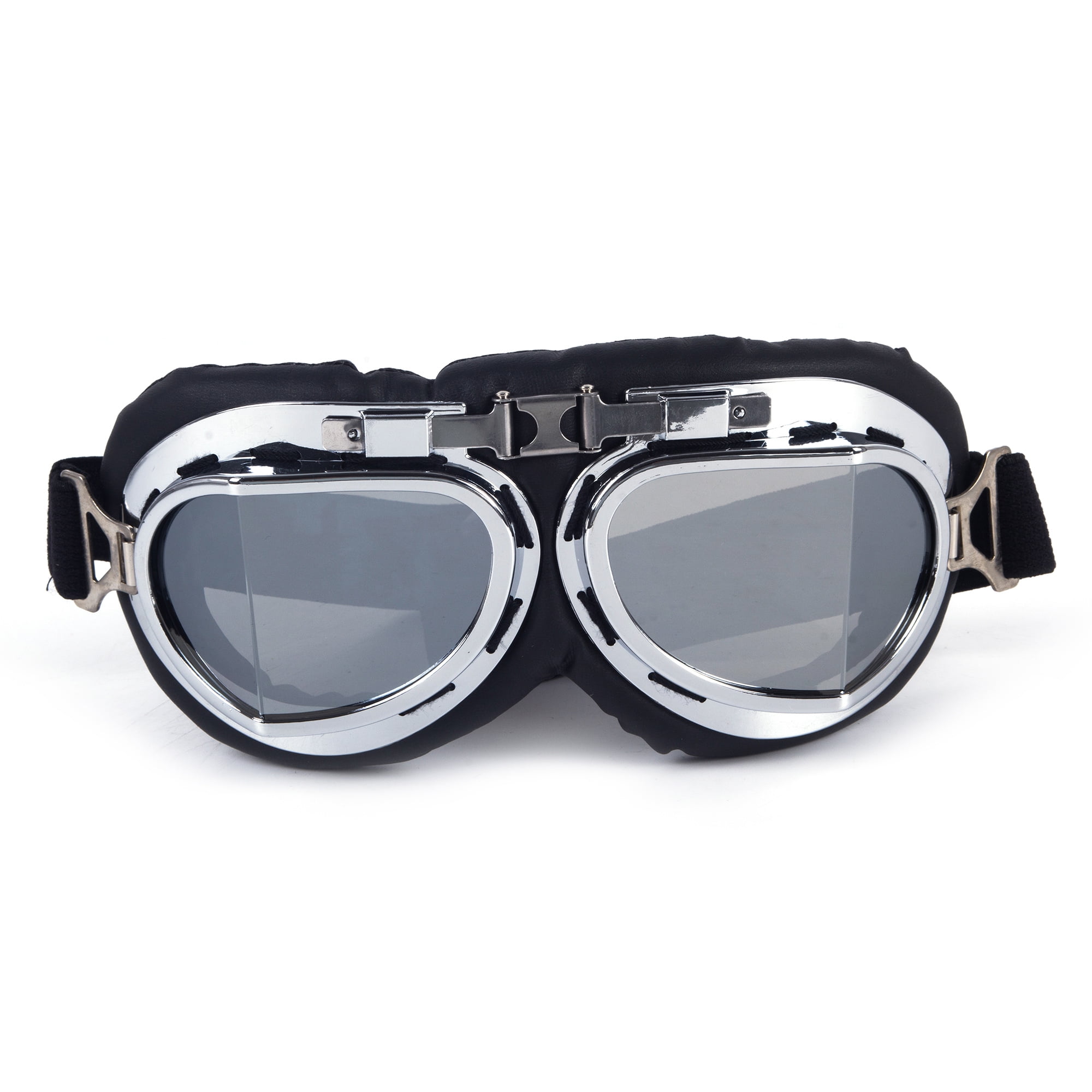 NOMAD FOLDING MOTORCYCLE GOGGLES SILVER FRAMES BLUE MIRROR LENS 4522