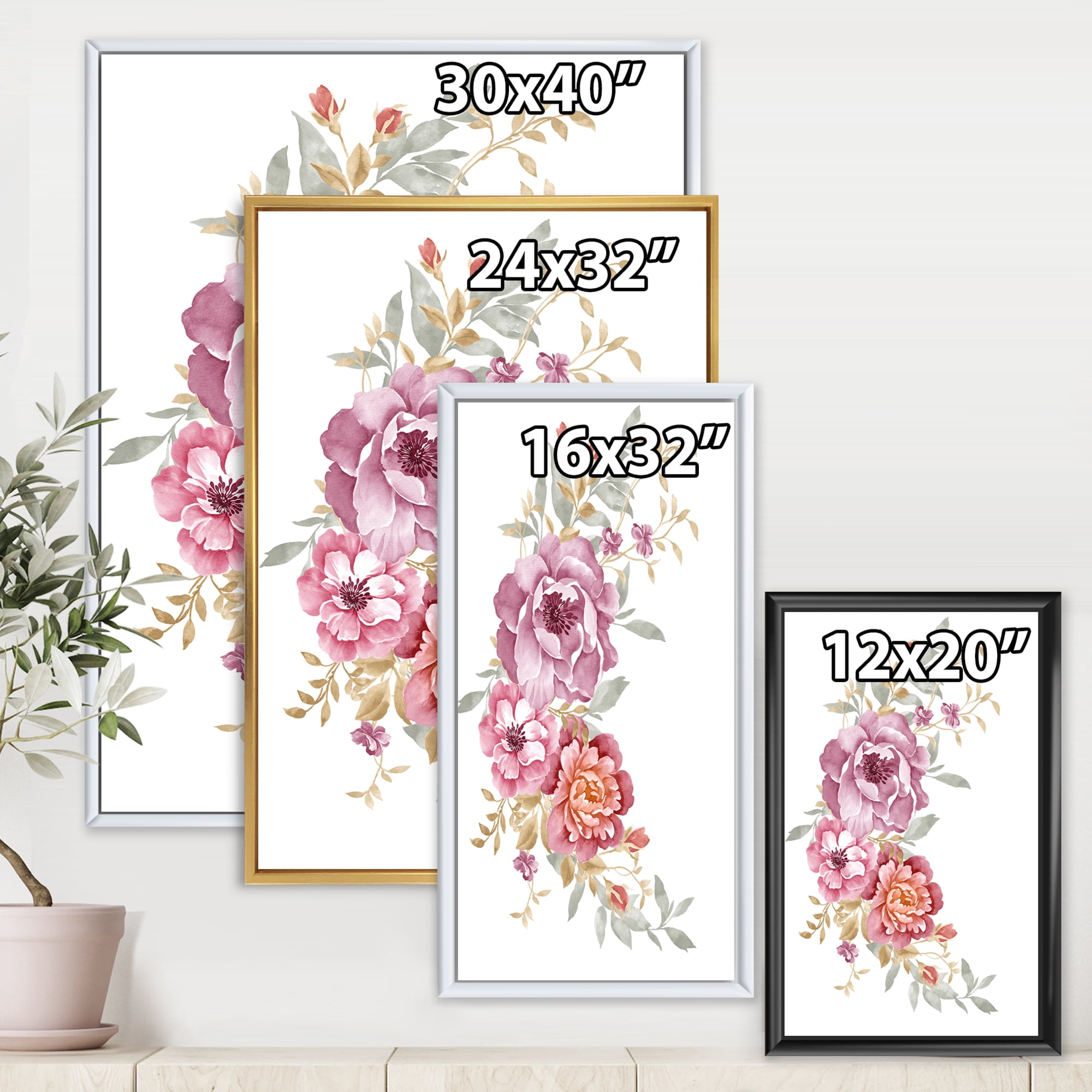 Designart 'Bouquet of Purple and Pink Flowers III' Farmhouse Framed Canvas Wall Art Print