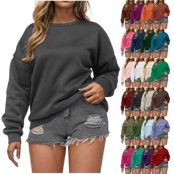Admvng Sweatshirt for Women Casual Solid Long Sleeve Round Neck Loose Tops,Sizes S-2XL