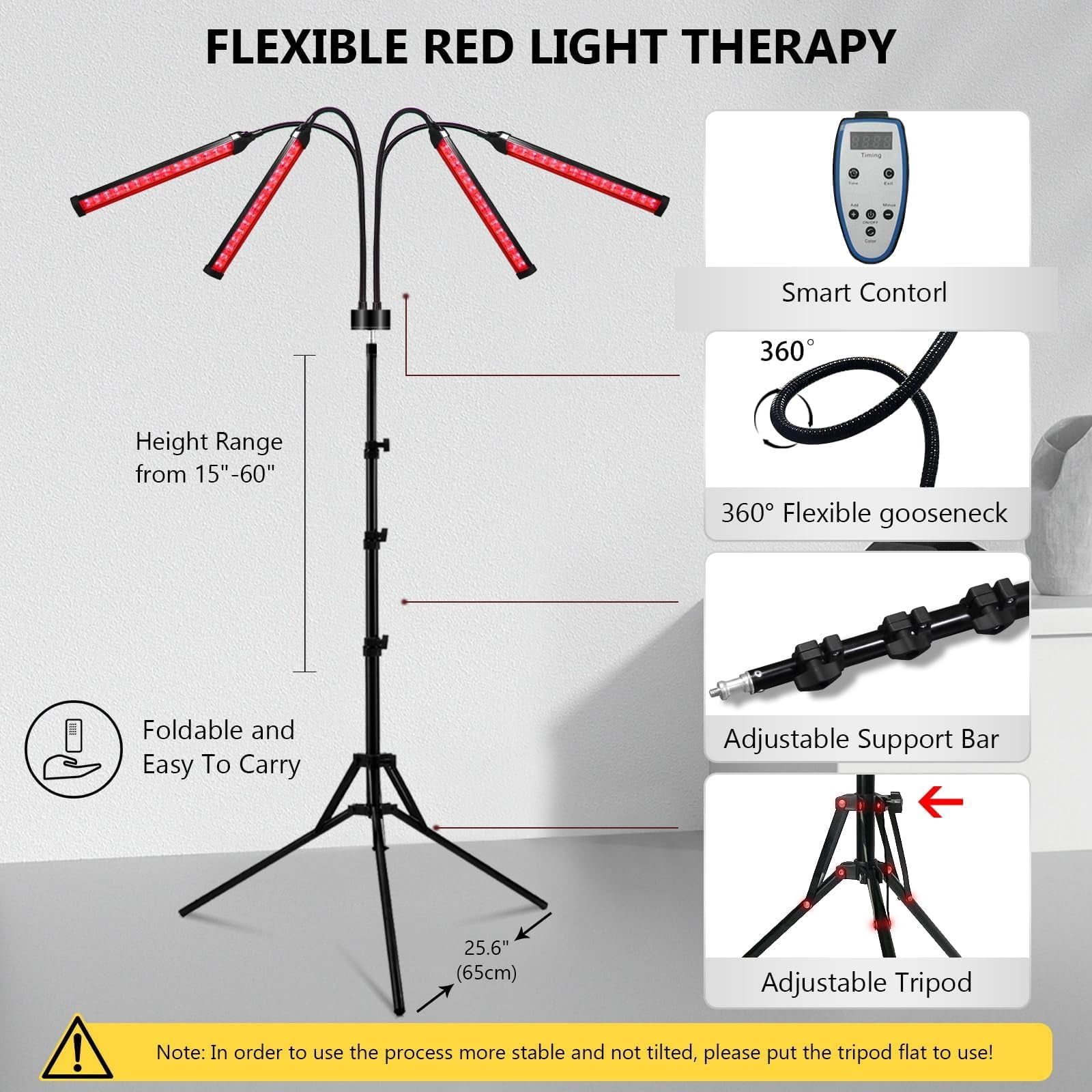 Red Light Therapy Lamp, 660nm & 850nm & 940nm Infrared Light Therapy Lamp with Stand, Height Adjustable & Angle Adjustable & Timer, 32W 180LEDs Infrared Light Therapy for Body