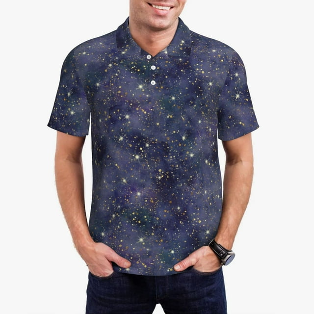 Fotbe Watercolor Indigo Camiseta Polo de Golf para Hombre con Estampado – Camisa Deportiva Transpirable con Cuello Abotonado-Large