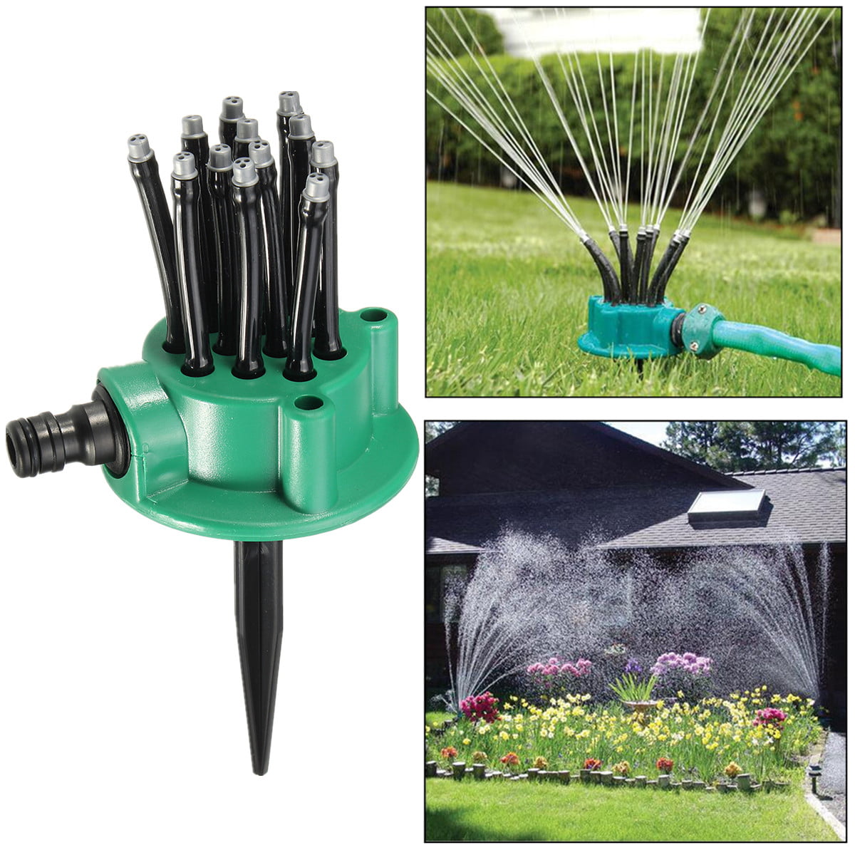 Sprinkler 360° Flexible 12 Tubes Oscillating Garden Auto Yard Water Hose Sprayer 