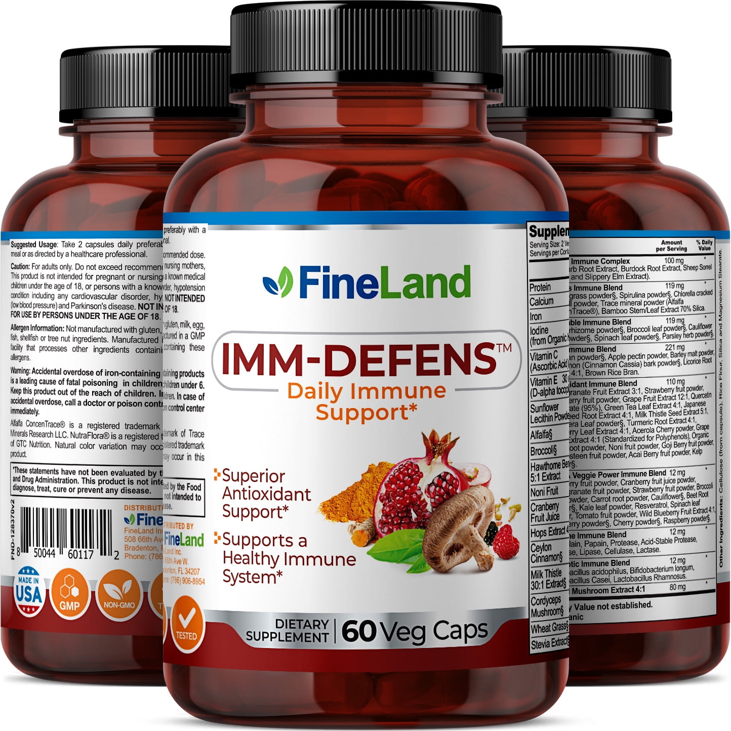 Fineland Vitamins Imm-Defens Immune Support with Quercetin, Zinc & Elderberry Antioxidant 60 Count 60 Capsules
