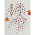 thumbnail image 4 of Newborn Baby Boys Girls Halloween Outfits Long Sleeve Pumpkin Ghost Print Sweatshirt + Elastic Pants Toddler 2Pcs Clothes Set, 4 of 8