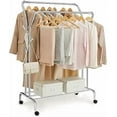 thumbnail image 1 of SONGMICS HOME Double-Rod Clothes Rack - Heavy-Duty Metal Frame Garment Rack, 220 lb Max Load, 40.7 inches Wide, Silver, 1 of 6