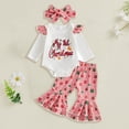 thumbnail image 2 of Faraee Newborn Baby Girl My 1st Christmas Outfit Ruffle Long Sleeve Romper Plaid Print Flare Pants Headband 3Pcs Xmas Clothes Set 0 3 6 9 12 18 Months,Pink, 2 of 4