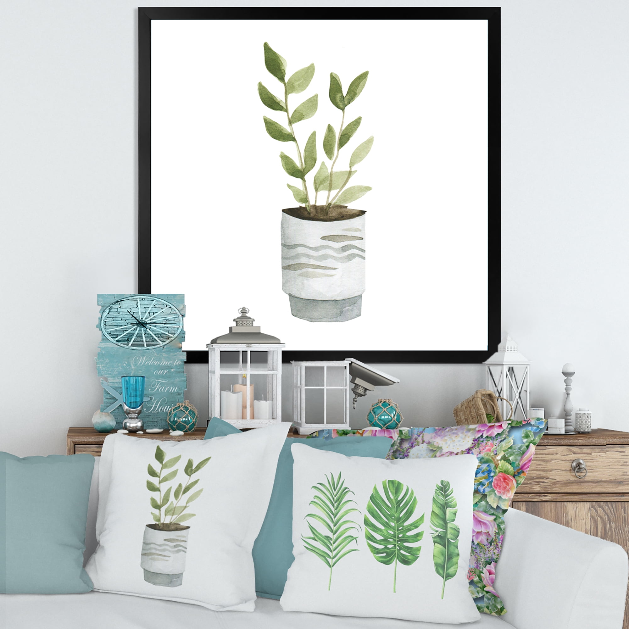 Designart 'Indoor Green Home House Plants in Pots II' Traditional Framed Art Print