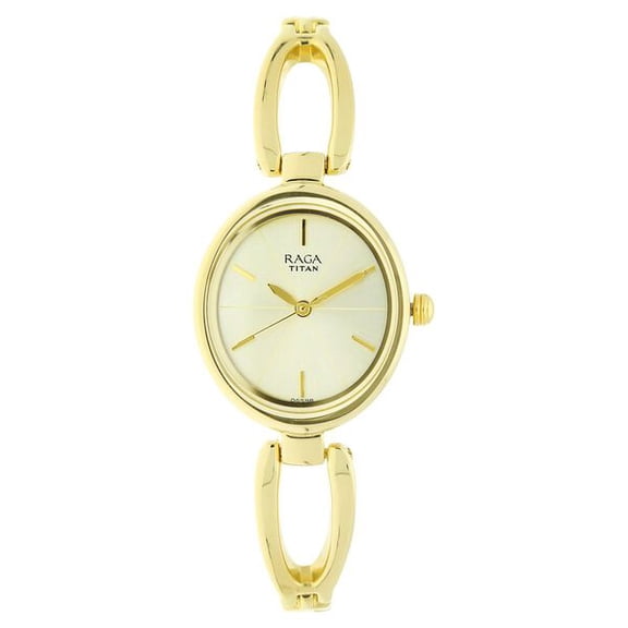 Titan Raga Viva Champagne Dial Golden Colour Metal Strap Watch for Women 