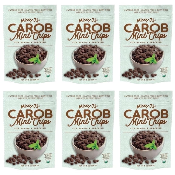 Missy Js Organic Mint Carob Chips Gluten-Free Snacks Healthy Desserts for Baking & Snacking 6 Pack