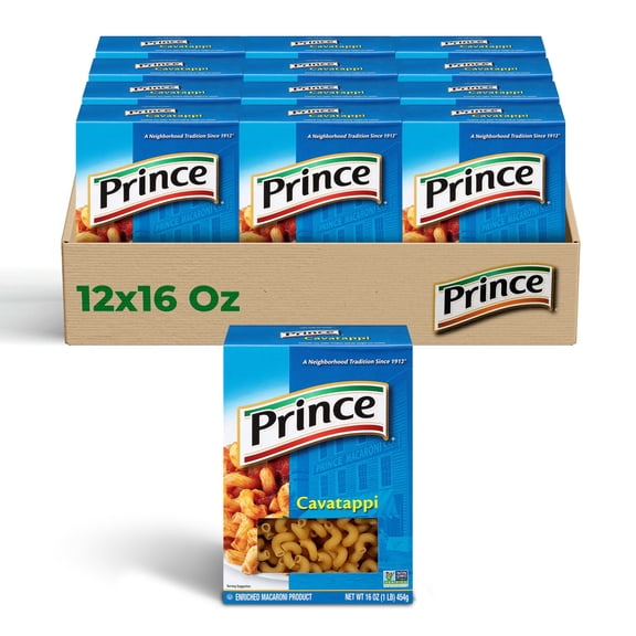 Prince Cavatappi Pasta (12-Pack, 16 oz) Corkscrew pasta with ridges that hold sauces; ideal for creamy dishes & baked meals.