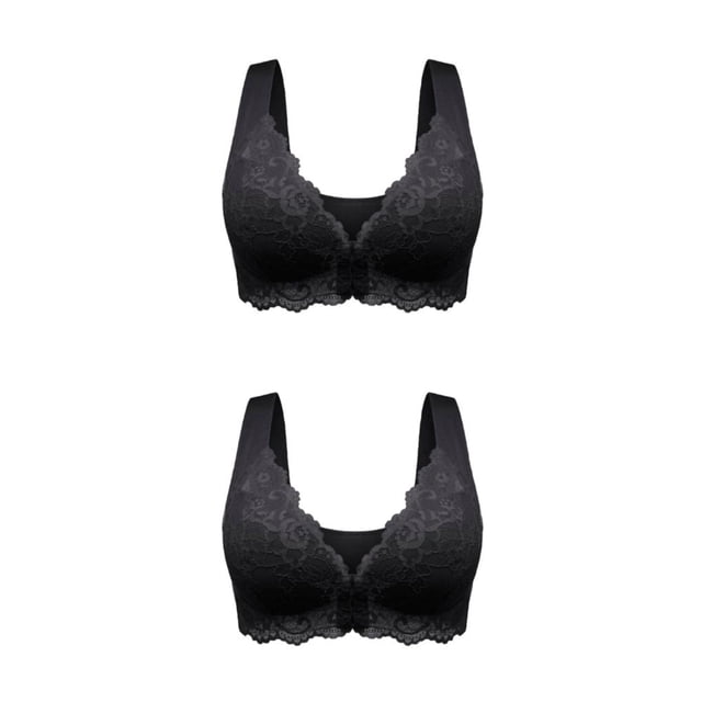Qarigey Sujetador cómodo con cierre frontal, belleza en la espalda, 5D que moldea sin costuras, sin rastro, belleza, cómodo, encaje informal, Negro 3XL 2piezas
