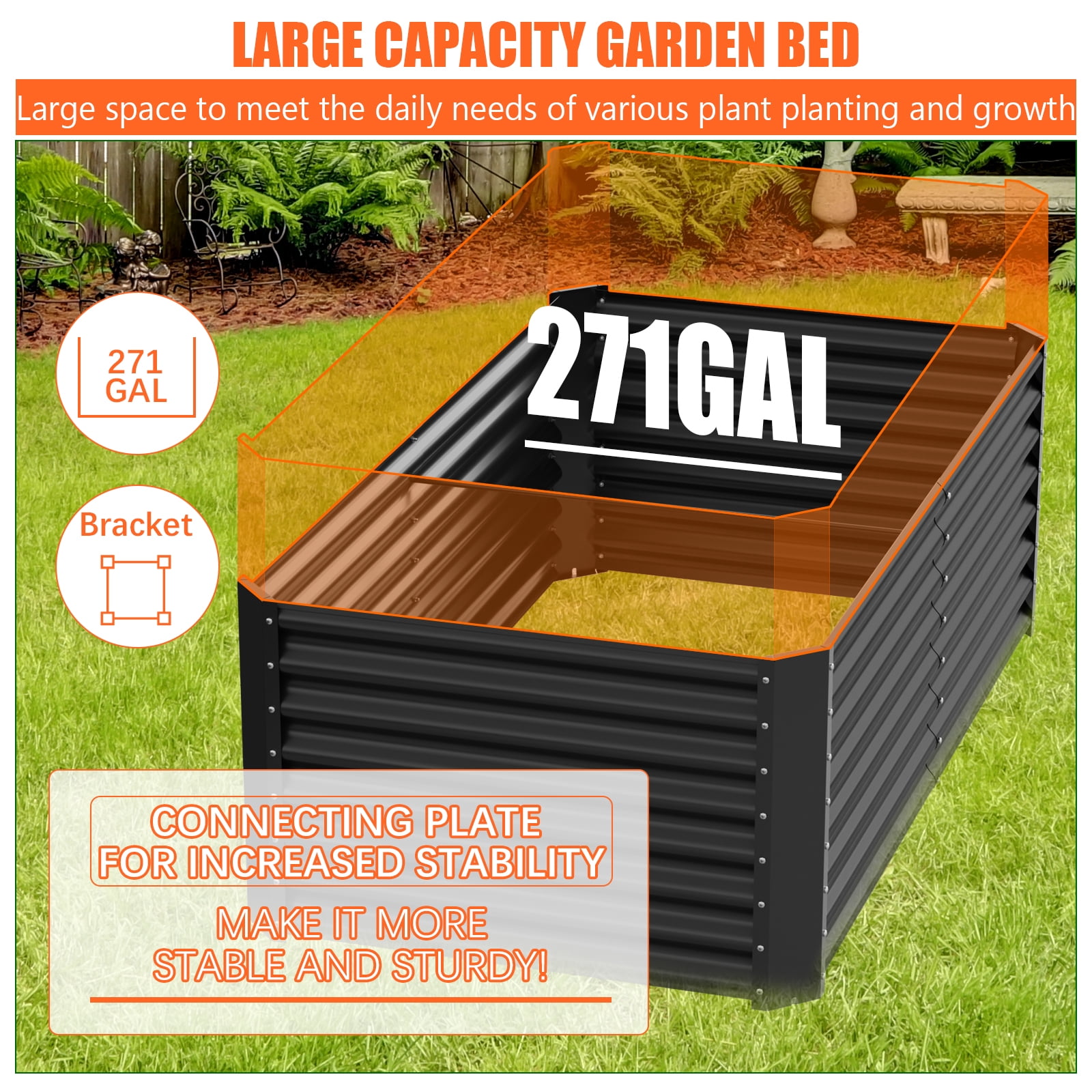 Raised Garden Bed 6×3×2ft, Large Outdoor Galvanized Metal Planter Box, 271 Gallon Capacity Garden Bed Kit for Vegetables, Fruits, Flowers & Herbs