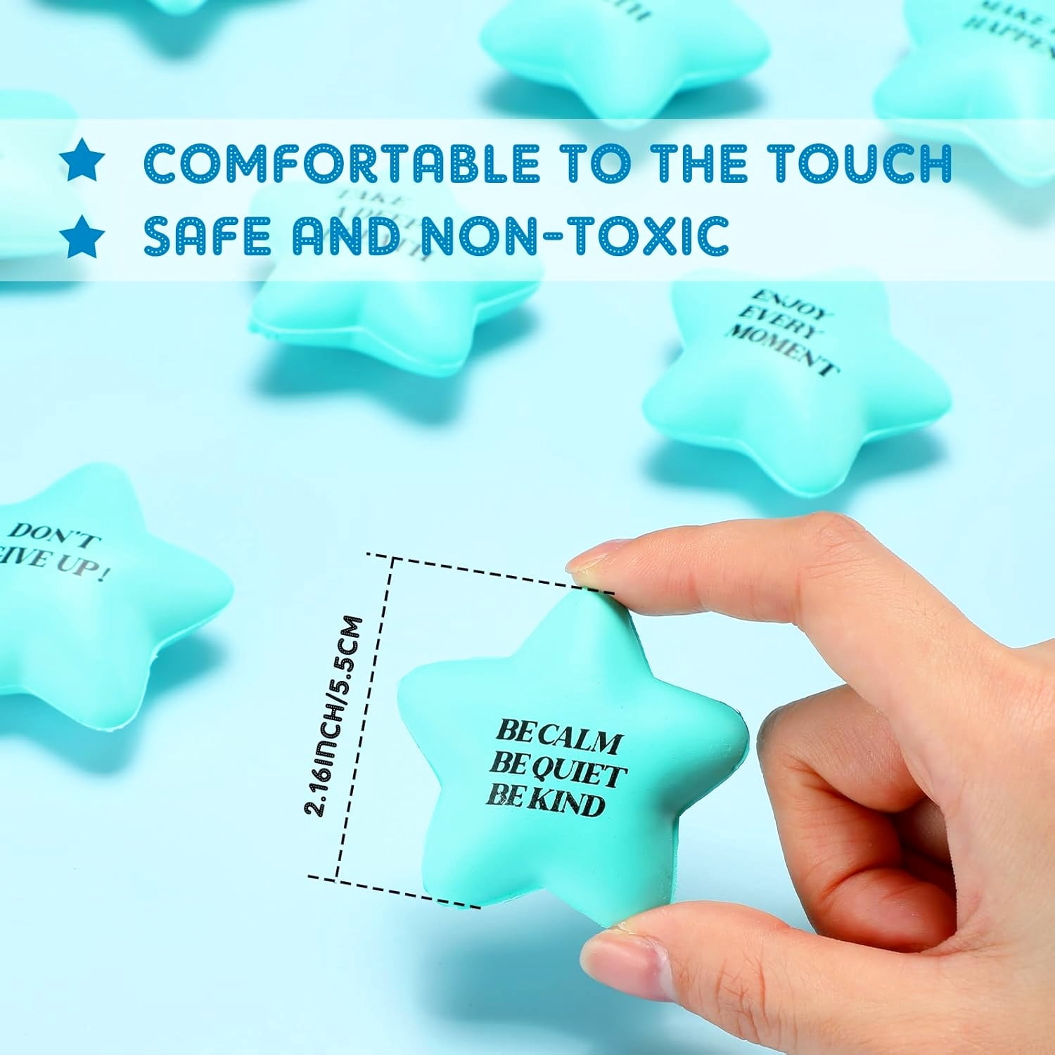 Inspirational Blue Star Stress Balls Set of 100 for Fidget Relief and Gifts