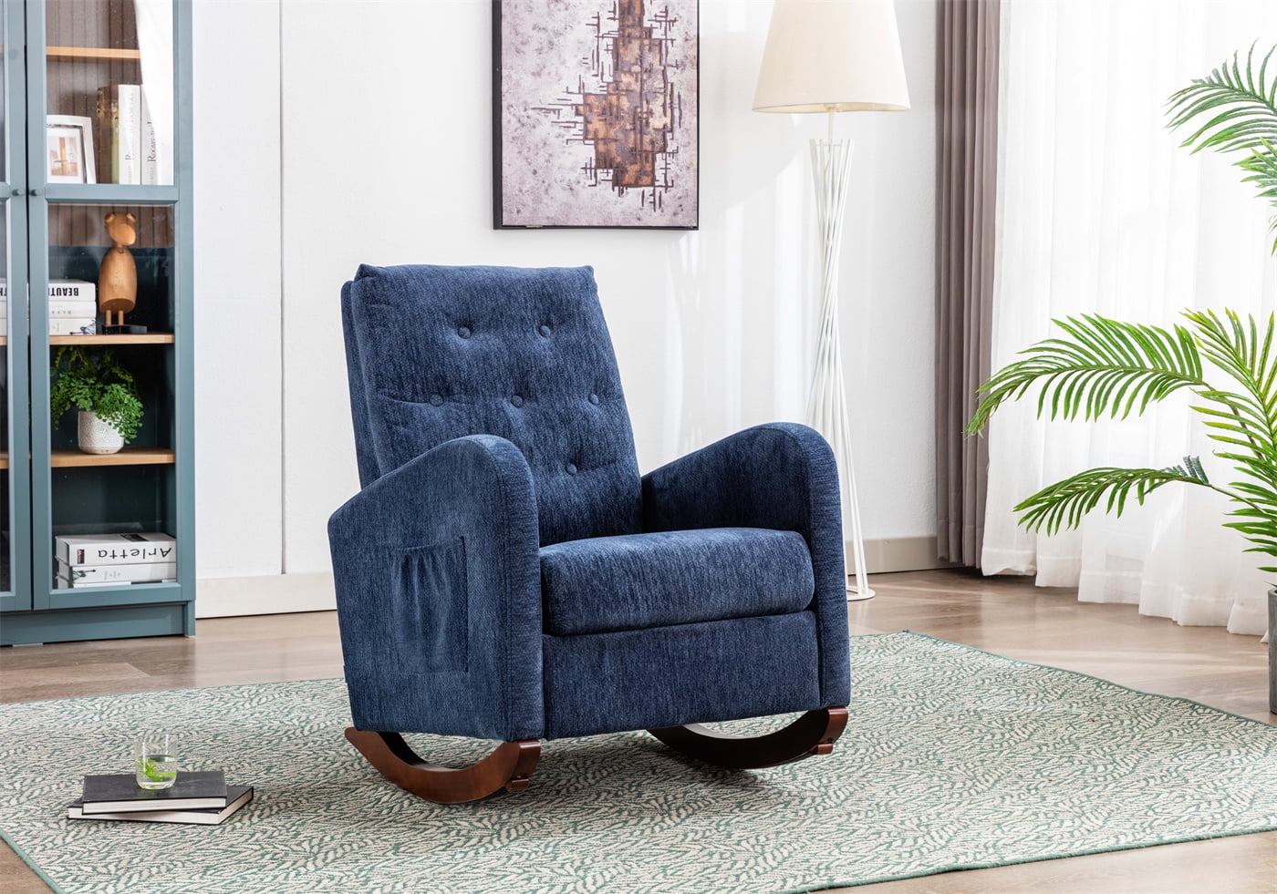 Rocking Chair for Nursery, Modern Upholstered High Back Living Room Armchair with Fabric Padded
