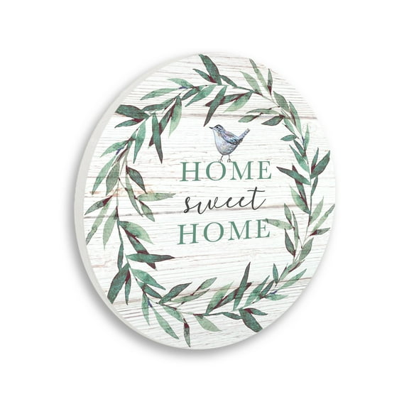 Stupell Industries Home Sweet Home Sentiment Green Fern Wreath Blue Bird,12 x 12,Design By Elizabeth Tyndall