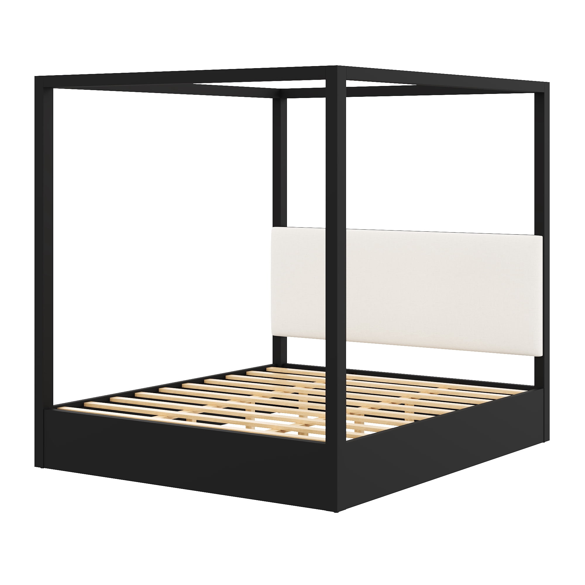 Euroco Wood King Size Canopy Bed with Upholstery Headboard, Espresso