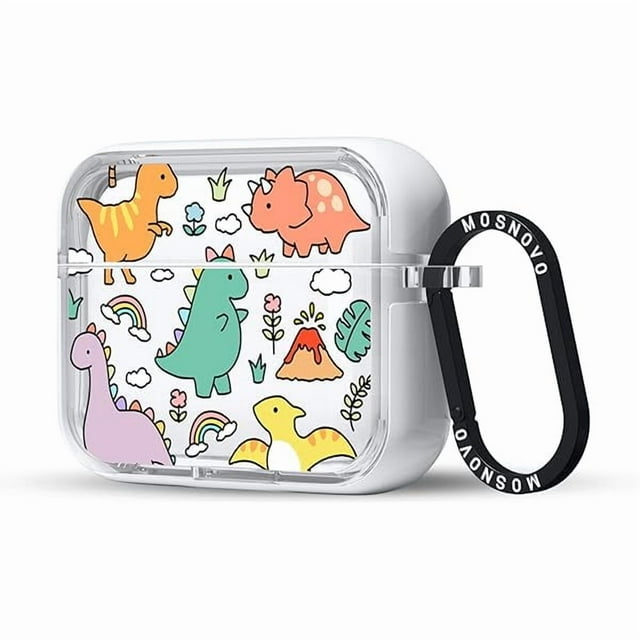 wonima44 Case for Airpods Pro & Airpods Pro 2, Protective Clear Case with Shockproof Dual Layer Hard Luxe Metal Ring Designed for Airpods Pro 2 Generation - Dinosaur Land