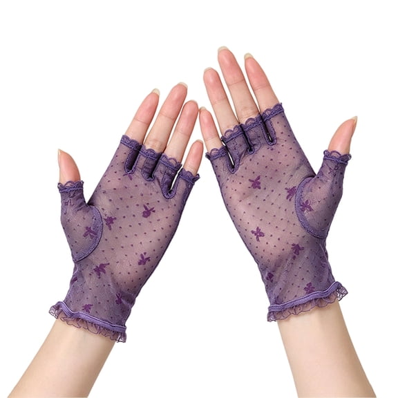 Half Finger Mesh Lace Gloves for Women Lightweight Fingerless Hand Cover with Ruffle Trim for Spring Weather Wear