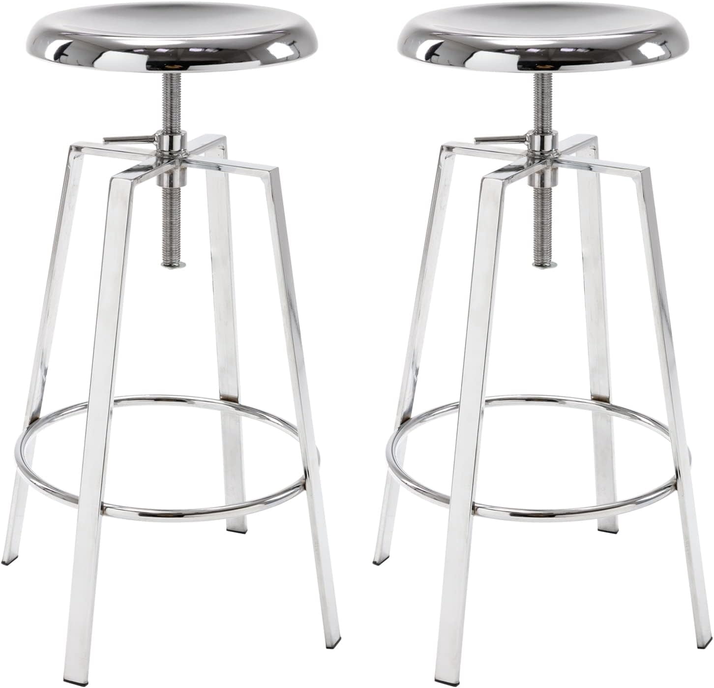 Modern Metal Bar Stools Set of 2, Backless Round Counter Height Swivel Bar Stools for Kitchen Island Dining Pub Cafe (Chrome)