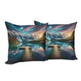 thumbnail image 4 of Ambesonne Lake Throw Pillow Cover Pack of 2, Wooden Pier Dramatic Night, 2 Pcs-16"x16", Coral Dark Turquoise, 4 of 5