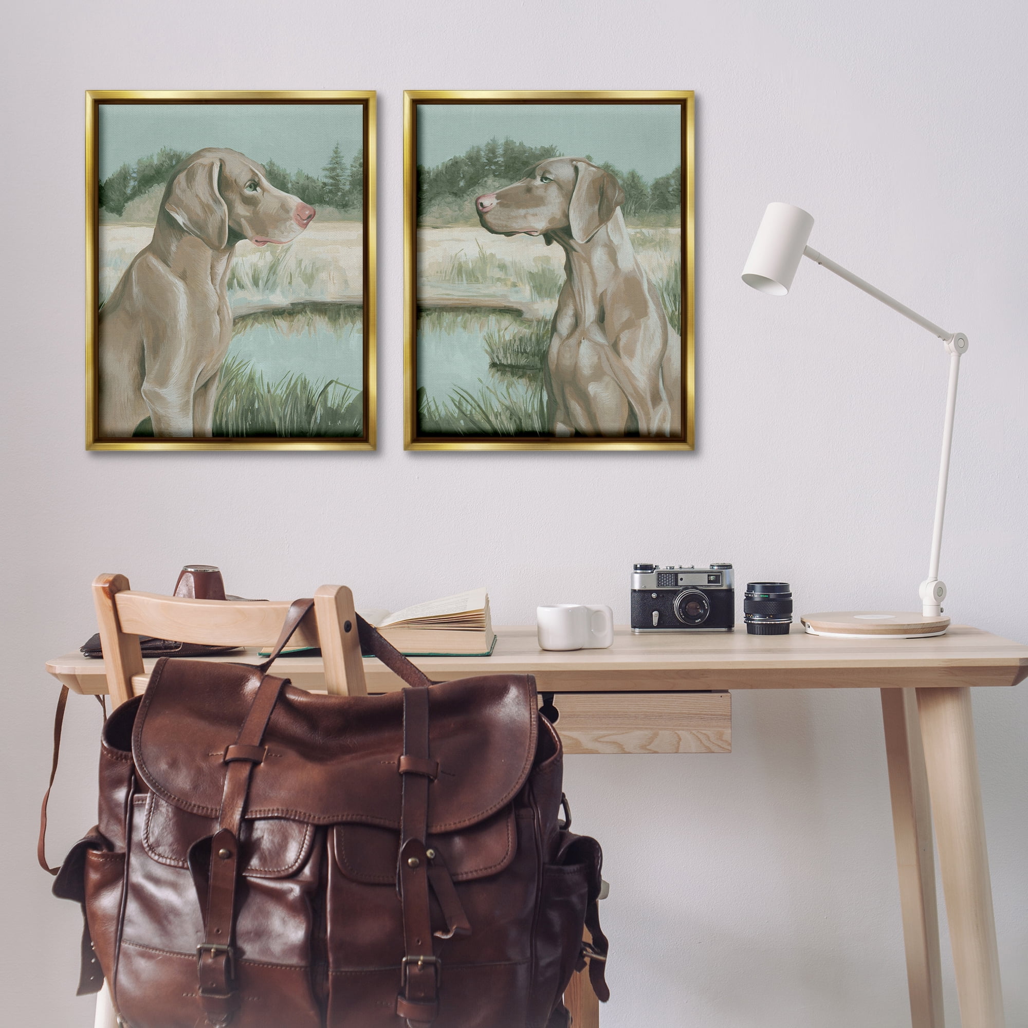 Stupell Industries Weimaraner Dog by Marsh Animals Painting Gold Floater Framed Canvas Art Print Wall Art, 31 x 25, Set of 2