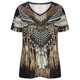 thumbnail image 4 of ICHUANYI Clearance Women Casual Ethnic Style Feather Print T-shirt Short Sleeve V-Neck Tops Loose(Brown, XL) ICHUANYI WER2023081117341, 4 of 6