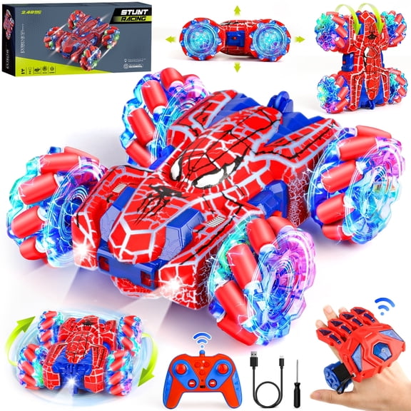 Huge Wave Spider Remote Control Cars, Double Sided Rechargeable RC Stunt Car with Cool Light, 360° Flip Gesture Sensing Outdoor Toys