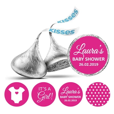 Darling Souvenir 190 Pcs Its A Girl Theme Custom Stickers for chocolate Candy Labels-Fuchsia Pink