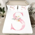 thumbnail image 2 of Erosebridal Initial Monogrammed Sheet Set Twin,Pink White Bedding Sets Twin Size,Floral Flower Twin Sheet Sets,Super Cozy Alphabet Room Decoration,3pcs, 2 of 7