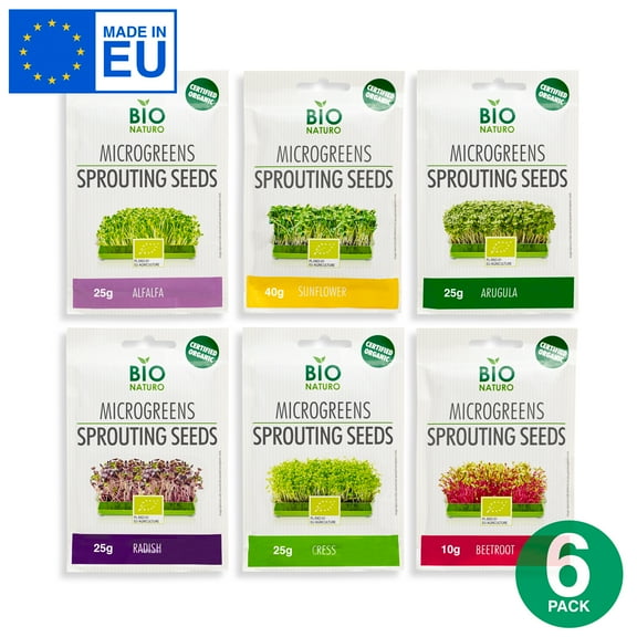 Bio Naturo Microgreens Sprouting Seeds (6 Pack), Organic Heirloom Non-GMO