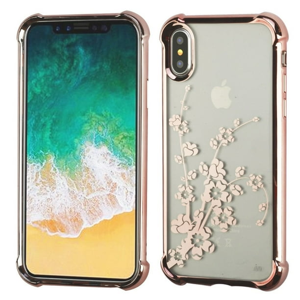 Insten Spring Flowers Tpu Rubber Candy Skin Drop Protection Case Cover For Apple Iphone X Xs Clear Rose Gold Walmart Com Walmart Com