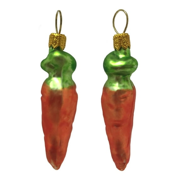 Carrot Polish Glass Christmas Tree Ornament Vegetable Food Decoration Set of 2