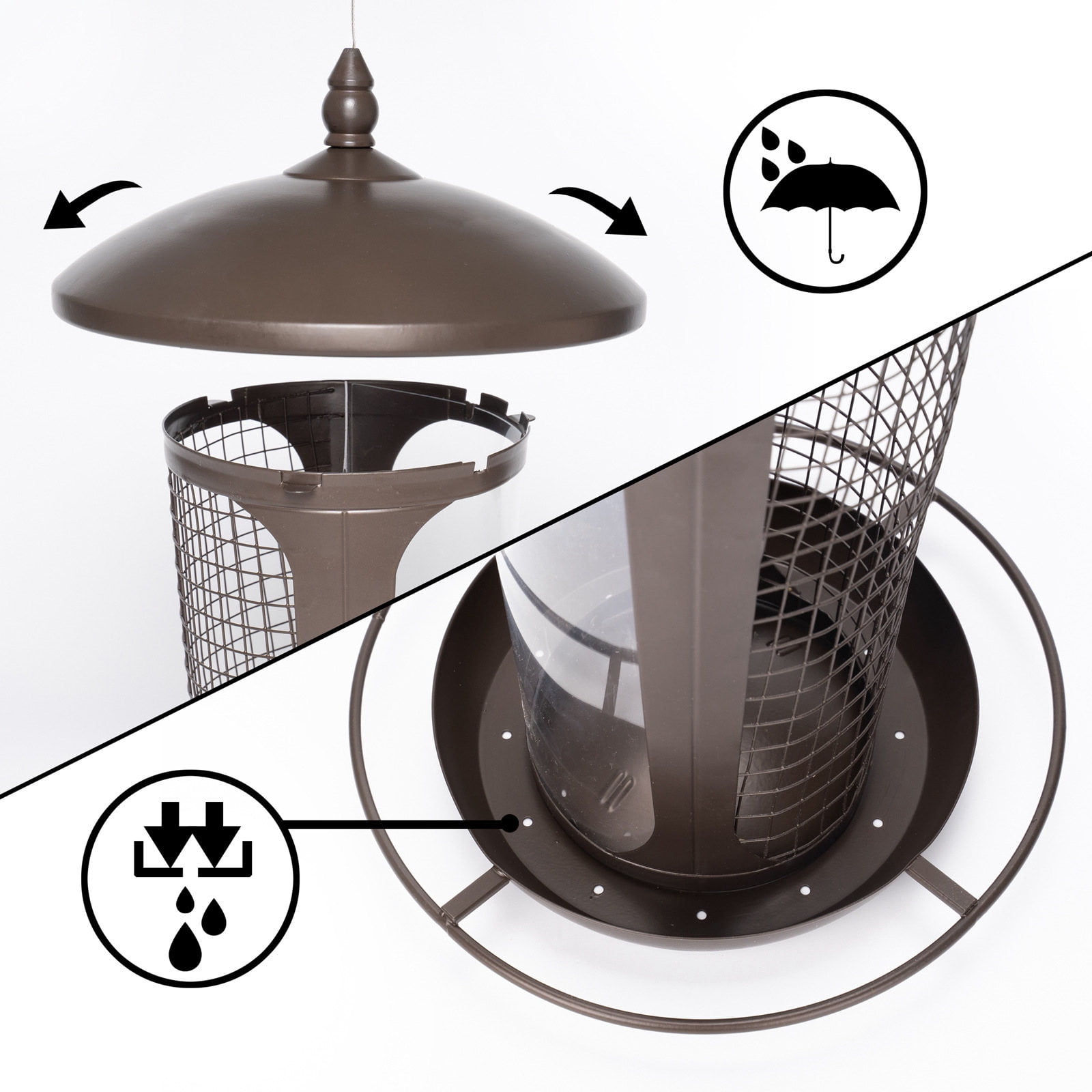 AZXY Bird Feeders Clearance,Hopper Feeders,Automatic Birdfeeder Hanging,2-In-1 Covered Wild Bird Feeder Squirrel Proof for Outdoor Garden Patio