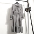 thumbnail image 1 of 2022 Women Blue StripedLong Sleeve neck Basic Dresses Button Split Pleated DressM Gao Jinjia LED, 1 of 2