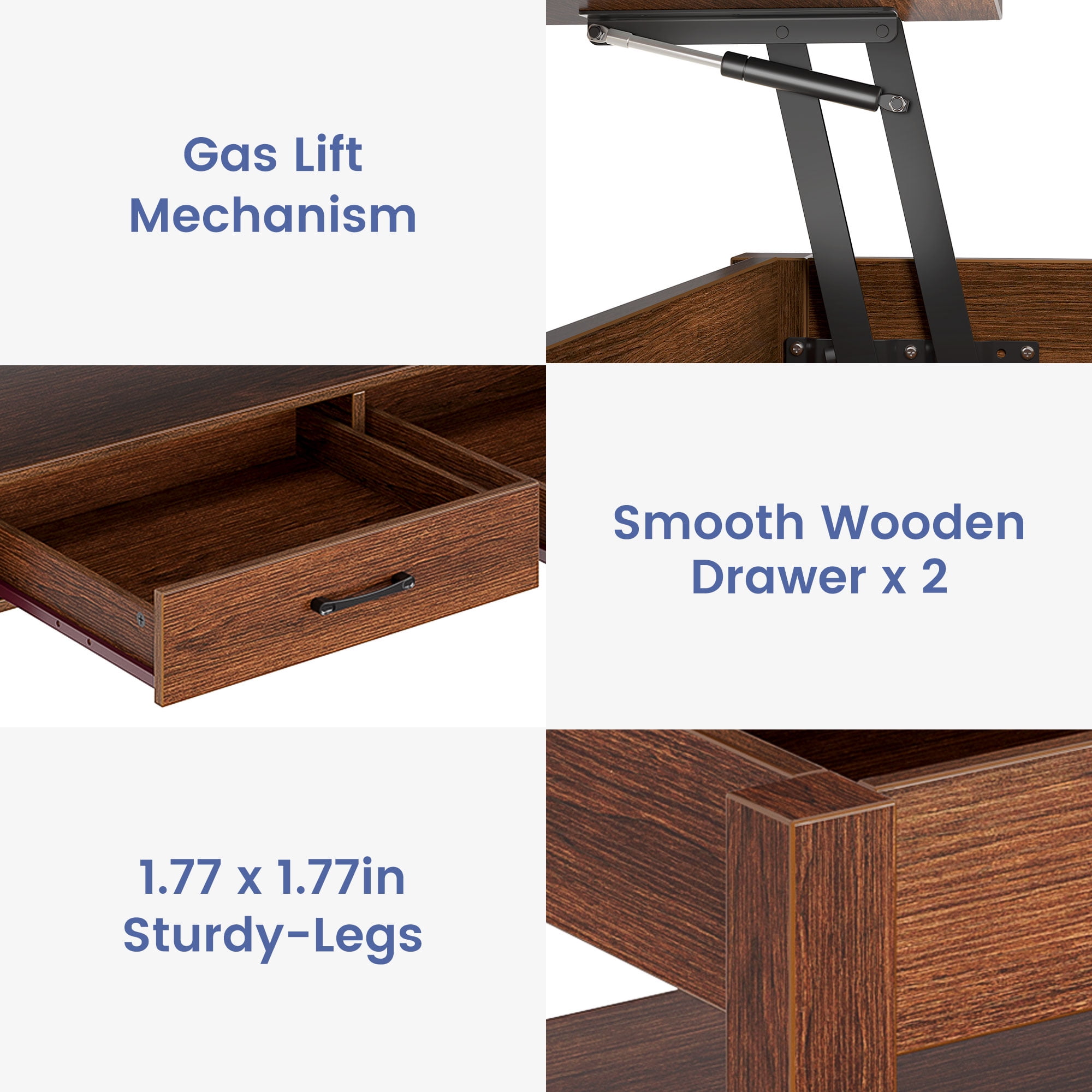 Greenstell Lift Top 39"Wide Coffee Table with 2 Drawers Hidden Storage and Storage Shelf for Living Room, Espresso