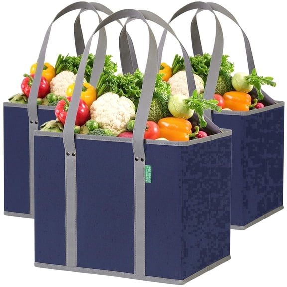 Creative Green Life Adult Hard-Sided Non-Woven Fabric Shopping Bag, Blue, 3-Piece