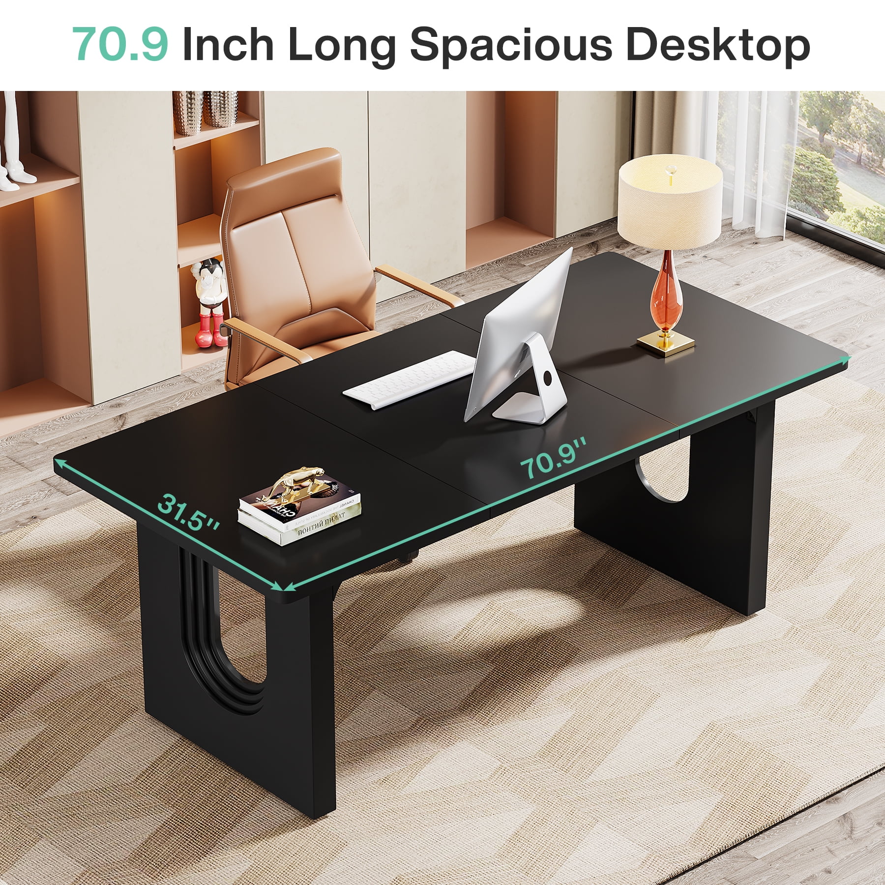 Tribesigns Modern Executive Desk, 70.9" Large Office Computer Desk, Conference Table Meeting Room Table, Simple Workstation Business Furniture for Home Office, Black