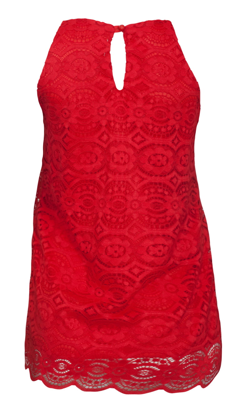 eVogues Plus Size Lace Overlay Sleeveless Top Coral