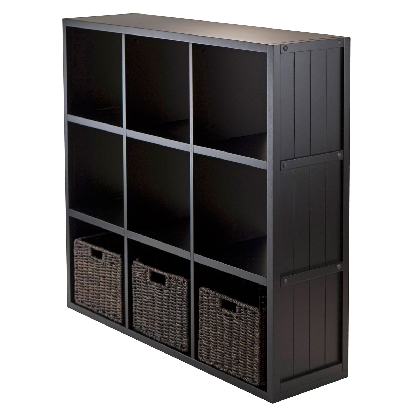 4Pc Wainscoting Panel Shelf 3 x 3 Cube with 3 Foldable Baskets