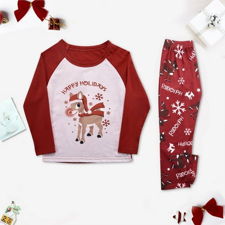 

DAETIROS Soft Christmas Outfit Child Long Sleeve Parent-Child Outfit Printed Housewear Pajama Suit Top+Pants Suit (Child) Parent-Child Outfit Red