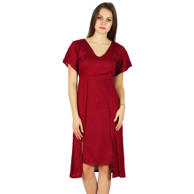 Bimba Robe Asymétrique Mi-Mollet d'Été en Rayonne pour Femmes